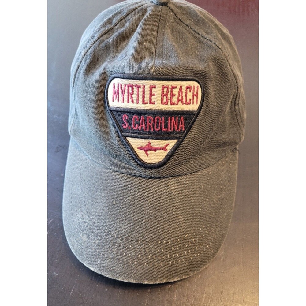 MYRTLE BEACH South Carolina hat Shark Gray Adjustable Strap Cap Fishing Beach Lf